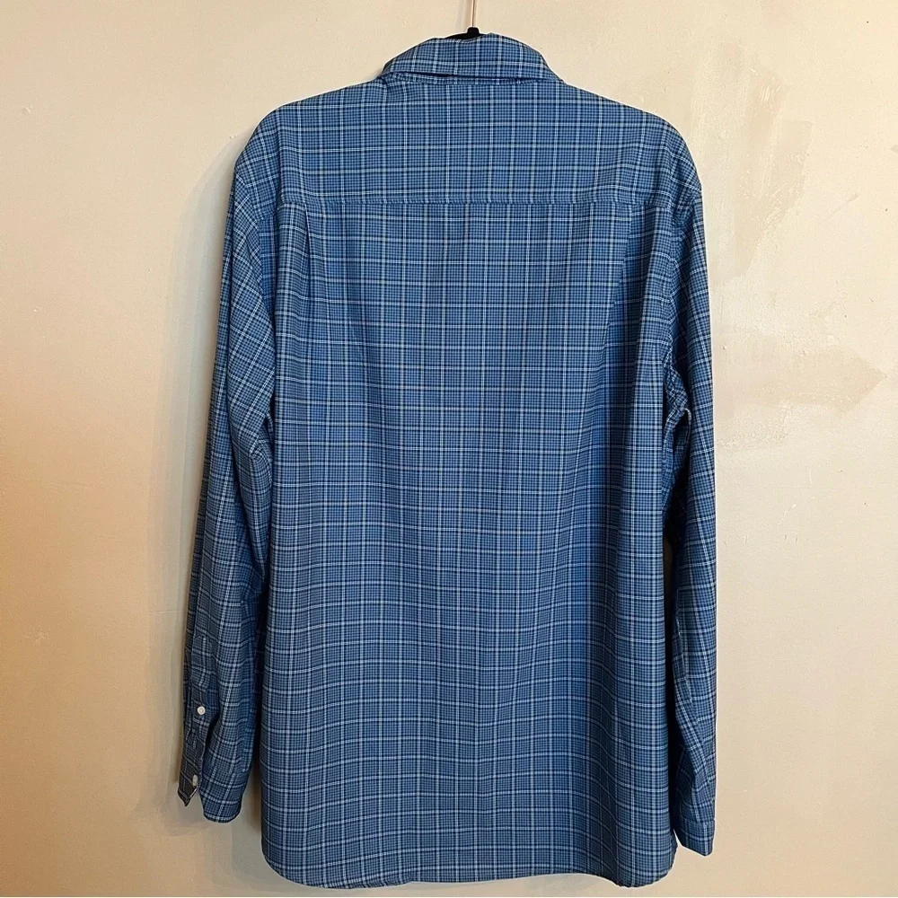 Chaps Everyday Performance Button Down Long Sleeve Blue Plaid Size L